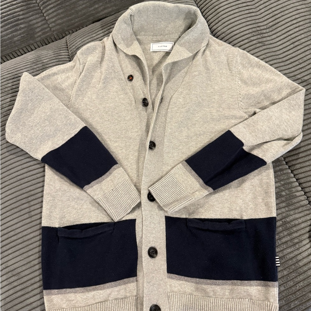 Five Four Men's Grey and Navy Cardigan Sweater
